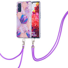 Silicone Candy Rubber Gel Fashionable Pattern Soft Case Cover with Lanyard Strap Y01B for Samsung Galaxy S20 FE 5G Clove Purple