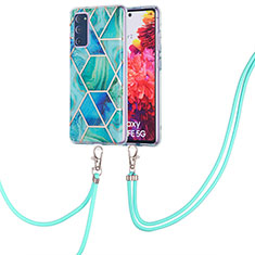 Silicone Candy Rubber Gel Fashionable Pattern Soft Case Cover with Lanyard Strap Y01B for Samsung Galaxy S20 FE 5G Green