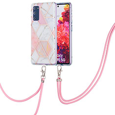 Silicone Candy Rubber Gel Fashionable Pattern Soft Case Cover with Lanyard Strap Y01B for Samsung Galaxy S20 FE 5G Pink