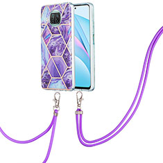 Silicone Candy Rubber Gel Fashionable Pattern Soft Case Cover with Lanyard Strap Y01B for Xiaomi Mi 10i 5G Purple