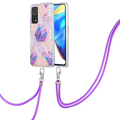 Silicone Candy Rubber Gel Fashionable Pattern Soft Case Cover with Lanyard Strap Y01B for Xiaomi Mi 10T 5G Clove Purple