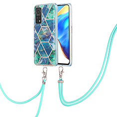 Silicone Candy Rubber Gel Fashionable Pattern Soft Case Cover with Lanyard Strap Y01B for Xiaomi Mi 10T 5G Midnight Green