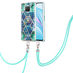 Silicone Candy Rubber Gel Fashionable Pattern Soft Case Cover with Lanyard Strap Y01B for Xiaomi Mi 10T Lite 5G Midnight Green