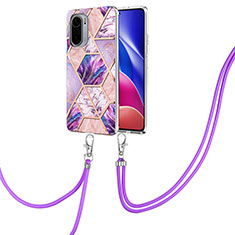 Silicone Candy Rubber Gel Fashionable Pattern Soft Case Cover with Lanyard Strap Y01B for Xiaomi Mi 11i 5G Clove Purple