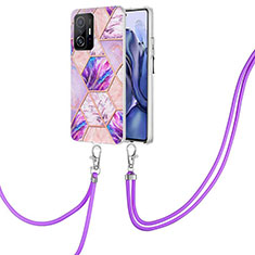 Silicone Candy Rubber Gel Fashionable Pattern Soft Case Cover with Lanyard Strap Y01B for Xiaomi Mi 11T 5G Clove Purple