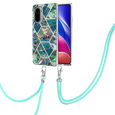 Silicone Candy Rubber Gel Fashionable Pattern Soft Case Cover with Lanyard Strap Y01B for Xiaomi Mi 11X Pro 5G Midnight Green