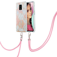 Silicone Candy Rubber Gel Fashionable Pattern Soft Case Cover with Lanyard Strap Y01B for Xiaomi Poco M2 Pro Pink