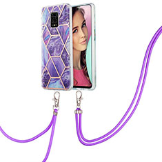 Silicone Candy Rubber Gel Fashionable Pattern Soft Case Cover with Lanyard Strap Y01B for Xiaomi Poco M2 Pro Purple