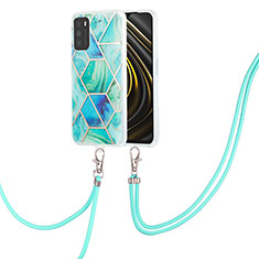 Silicone Candy Rubber Gel Fashionable Pattern Soft Case Cover with Lanyard Strap Y01B for Xiaomi Poco M3 Green