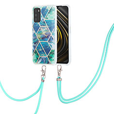 Silicone Candy Rubber Gel Fashionable Pattern Soft Case Cover with Lanyard Strap Y01B for Xiaomi Poco M3 Midnight Green