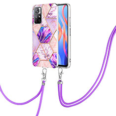 Silicone Candy Rubber Gel Fashionable Pattern Soft Case Cover with Lanyard Strap Y01B for Xiaomi Poco M4 Pro 5G Clove Purple
