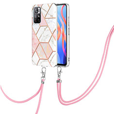 Silicone Candy Rubber Gel Fashionable Pattern Soft Case Cover with Lanyard Strap Y01B for Xiaomi Poco M4 Pro 5G Pink