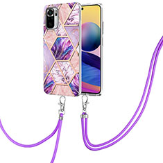 Silicone Candy Rubber Gel Fashionable Pattern Soft Case Cover with Lanyard Strap Y01B for Xiaomi Poco M5S Clove Purple