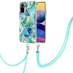 Silicone Candy Rubber Gel Fashionable Pattern Soft Case Cover with Lanyard Strap Y01B for Xiaomi Poco M5S Matcha Green