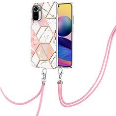 Silicone Candy Rubber Gel Fashionable Pattern Soft Case Cover with Lanyard Strap Y01B for Xiaomi Poco M5S Pink