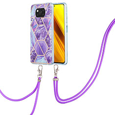 Silicone Candy Rubber Gel Fashionable Pattern Soft Case Cover with Lanyard Strap Y01B for Xiaomi Poco X3 NFC Purple
