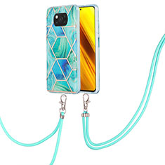 Silicone Candy Rubber Gel Fashionable Pattern Soft Case Cover with Lanyard Strap Y01B for Xiaomi Poco X3 Pro Green