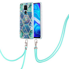 Silicone Candy Rubber Gel Fashionable Pattern Soft Case Cover with Lanyard Strap Y01B for Xiaomi Redmi 10X 4G Midnight Green
