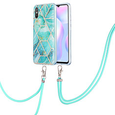 Silicone Candy Rubber Gel Fashionable Pattern Soft Case Cover with Lanyard Strap Y01B for Xiaomi Redmi 9A Matcha Green