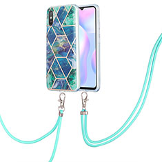 Silicone Candy Rubber Gel Fashionable Pattern Soft Case Cover with Lanyard Strap Y01B for Xiaomi Redmi 9A Midnight Green