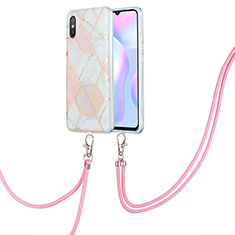 Silicone Candy Rubber Gel Fashionable Pattern Soft Case Cover with Lanyard Strap Y01B for Xiaomi Redmi 9A Pink