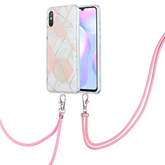 Silicone Candy Rubber Gel Fashionable Pattern Soft Case Cover with Lanyard Strap Y01B for Xiaomi Redmi 9AT Pink