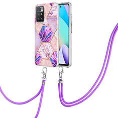 Silicone Candy Rubber Gel Fashionable Pattern Soft Case Cover with Lanyard Strap Y01B for Xiaomi Redmi Note 11 4G (2021) Clove Purple