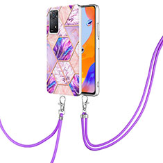 Silicone Candy Rubber Gel Fashionable Pattern Soft Case Cover with Lanyard Strap Y01B for Xiaomi Redmi Note 11 Pro 4G Clove Purple