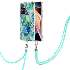Silicone Candy Rubber Gel Fashionable Pattern Soft Case Cover with Lanyard Strap Y01B for Xiaomi Redmi Note 11 Pro+ Plus 5G Green