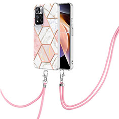 Silicone Candy Rubber Gel Fashionable Pattern Soft Case Cover with Lanyard Strap Y01B for Xiaomi Redmi Note 11 Pro+ Plus 5G Pink