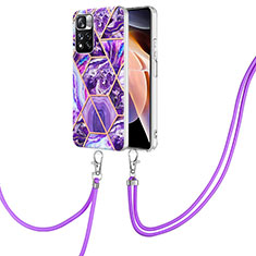 Silicone Candy Rubber Gel Fashionable Pattern Soft Case Cover with Lanyard Strap Y01B for Xiaomi Redmi Note 11 Pro+ Plus 5G Purple