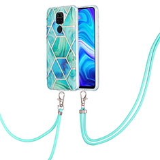 Silicone Candy Rubber Gel Fashionable Pattern Soft Case Cover with Lanyard Strap Y01B for Xiaomi Redmi Note 9 Green