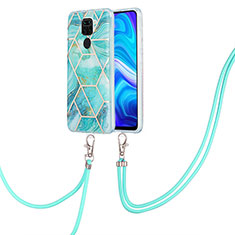 Silicone Candy Rubber Gel Fashionable Pattern Soft Case Cover with Lanyard Strap Y01B for Xiaomi Redmi Note 9 Matcha Green