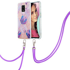 Silicone Candy Rubber Gel Fashionable Pattern Soft Case Cover with Lanyard Strap Y01B for Xiaomi Redmi Note 9 Pro Clove Purple