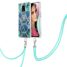 Silicone Candy Rubber Gel Fashionable Pattern Soft Case Cover with Lanyard Strap Y01B for Xiaomi Redmi Note 9 Pro Midnight Green