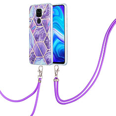 Silicone Candy Rubber Gel Fashionable Pattern Soft Case Cover with Lanyard Strap Y01B for Xiaomi Redmi Note 9 Purple