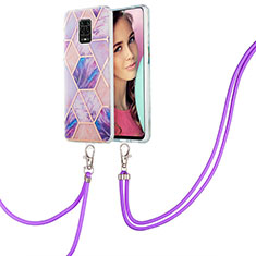 Silicone Candy Rubber Gel Fashionable Pattern Soft Case Cover with Lanyard Strap Y01B for Xiaomi Redmi Note 9S Clove Purple