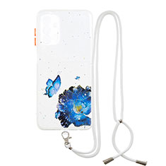 Silicone Candy Rubber Gel Fashionable Pattern Soft Case Cover with Lanyard Strap Y01X for Samsung Galaxy A04s Blue