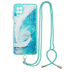Silicone Candy Rubber Gel Fashionable Pattern Soft Case Cover with Lanyard Strap Y01X for Samsung Galaxy A12 Green