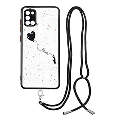 Silicone Candy Rubber Gel Fashionable Pattern Soft Case Cover with Lanyard Strap Y01X for Samsung Galaxy A21s Black