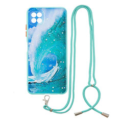 Silicone Candy Rubber Gel Fashionable Pattern Soft Case Cover with Lanyard Strap Y01X for Samsung Galaxy A22 5G Green