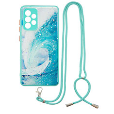 Silicone Candy Rubber Gel Fashionable Pattern Soft Case Cover with Lanyard Strap Y01X for Samsung Galaxy A33 5G Green