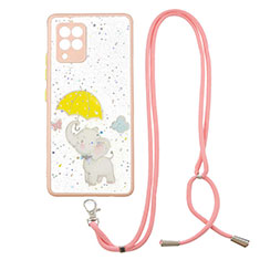 Silicone Candy Rubber Gel Fashionable Pattern Soft Case Cover with Lanyard Strap Y01X for Samsung Galaxy A42 5G Yellow