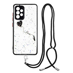 Silicone Candy Rubber Gel Fashionable Pattern Soft Case Cover with Lanyard Strap Y01X for Samsung Galaxy A52 5G Black