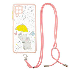 Silicone Candy Rubber Gel Fashionable Pattern Soft Case Cover with Lanyard Strap Y01X for Samsung Galaxy M12 Yellow