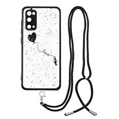 Silicone Candy Rubber Gel Fashionable Pattern Soft Case Cover with Lanyard Strap Y01X for Samsung Galaxy S20 5G Black
