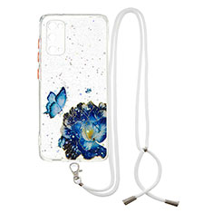 Silicone Candy Rubber Gel Fashionable Pattern Soft Case Cover with Lanyard Strap Y01X for Samsung Galaxy S20 5G Blue