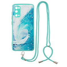 Silicone Candy Rubber Gel Fashionable Pattern Soft Case Cover with Lanyard Strap Y01X for Samsung Galaxy S20 5G Green