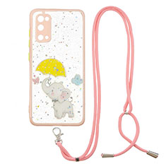 Silicone Candy Rubber Gel Fashionable Pattern Soft Case Cover with Lanyard Strap Y01X for Samsung Galaxy S20 5G Yellow