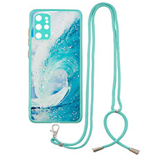 Silicone Candy Rubber Gel Fashionable Pattern Soft Case Cover with Lanyard Strap Y01X for Samsung Galaxy S20 Plus 5G Green